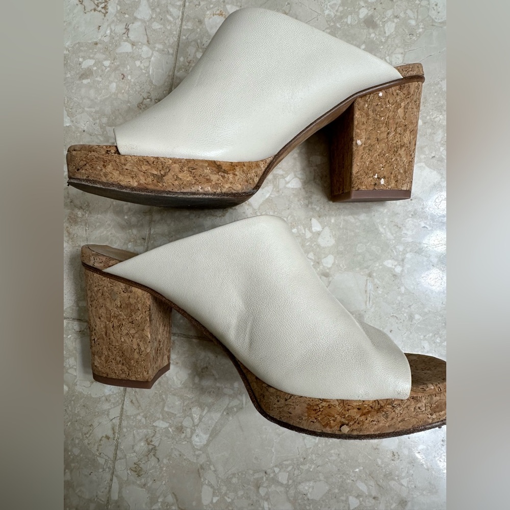 Vince Cream Sandals with Modern Block Heel